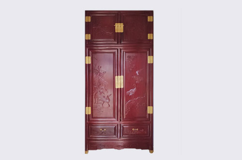 铁山高端中式家居装修深红色纯实木衣柜