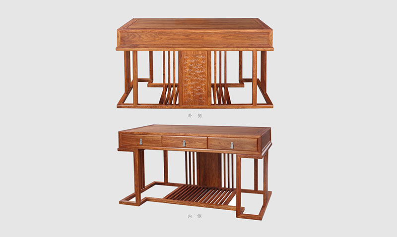 铁山 别墅中式家居书房装修实木书桌效果图